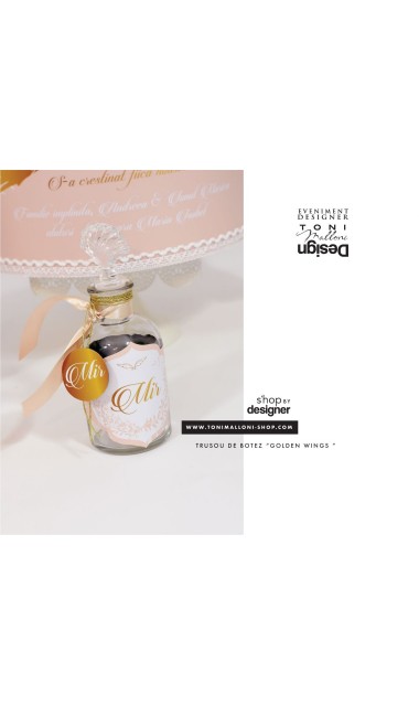 Trusou de botez gold cu ingeras pentru fetite cu broderie personalizata, Gold Wings 33